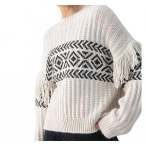 NEW SANCTUARY women's artisan fringe top in chalk/black